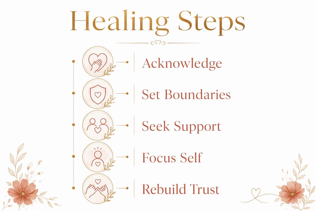 Infographic outlining healing steps after affair contact