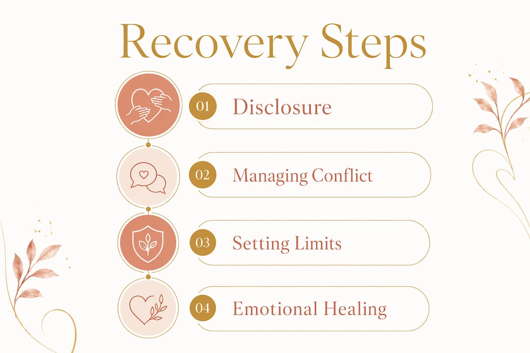 Infographic showing key steps in infidelity recovery