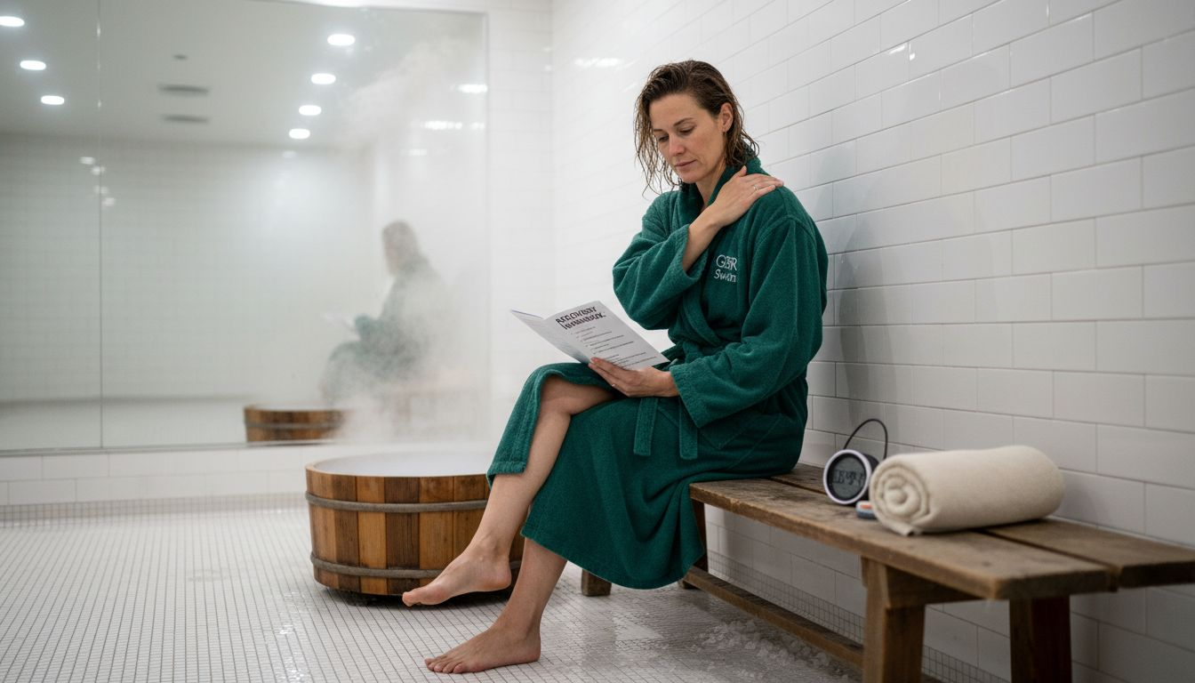 Swimmer reading recovery tips after Epsom salt bath