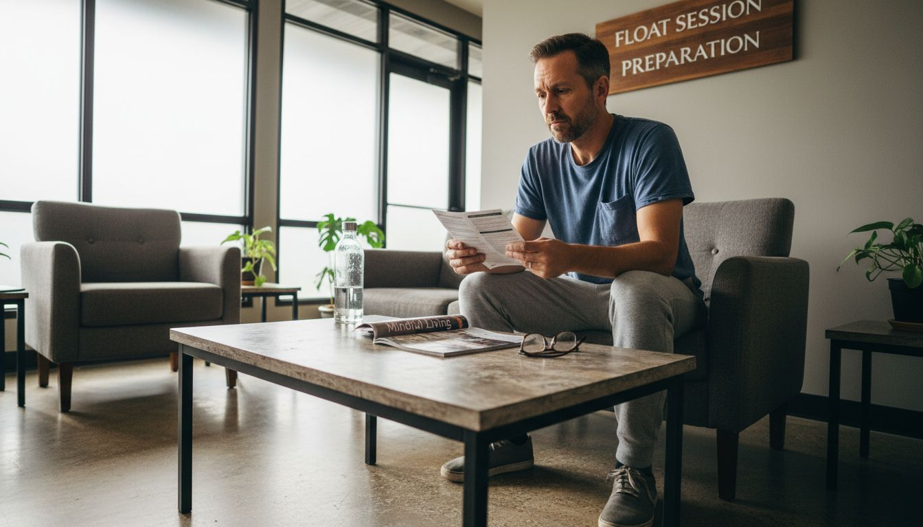 Man reading float therapy information flyer