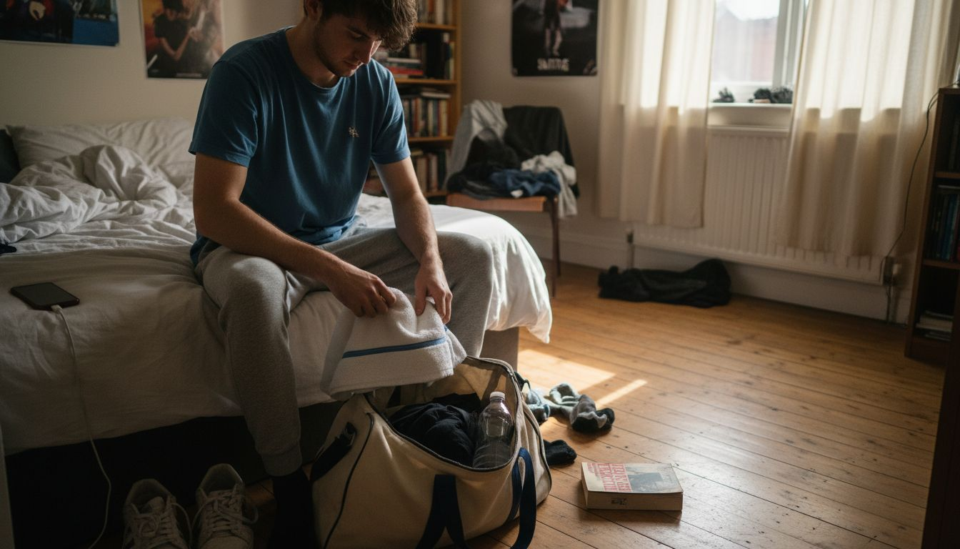Man packing clothes for float therapy session