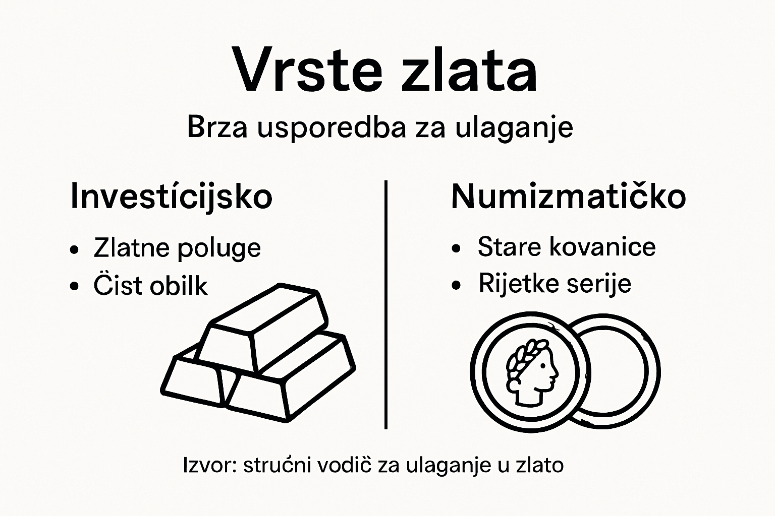 Pregled investicijskog zlata kroz infografiku – usporedba različitih opcija za ulaganje