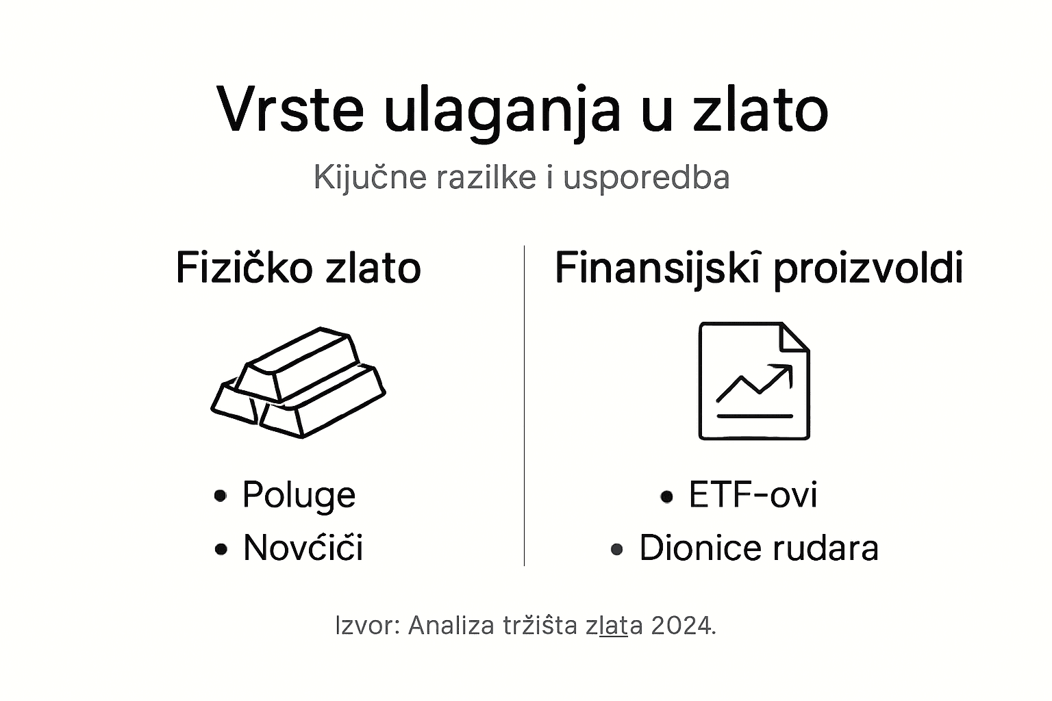 Infografika: pregled različitih načina ulaganja u zlato