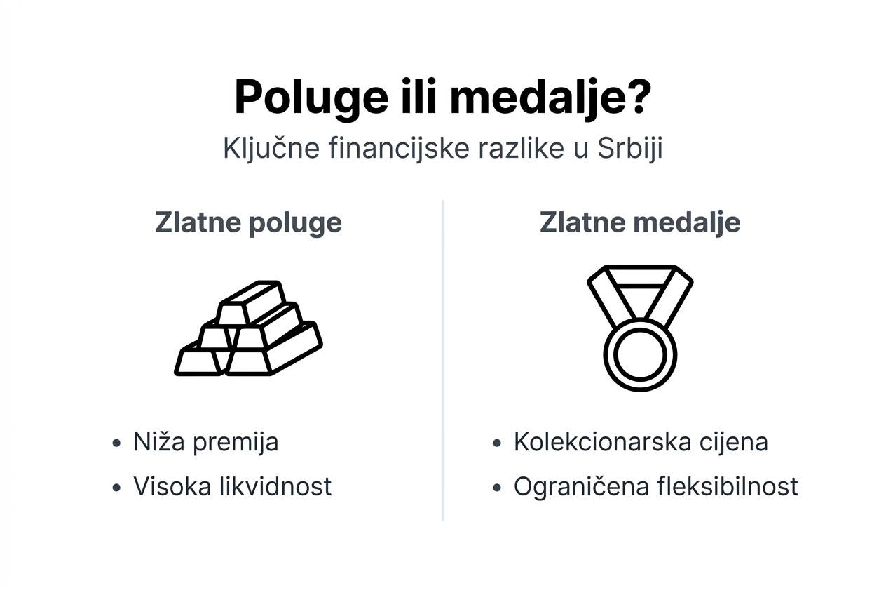 Infografika: ključne razlike između zlatne poluge i zlatne medalje