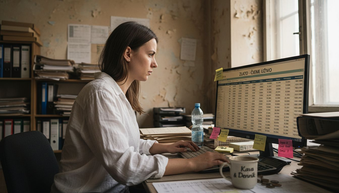 Žena za radnim stolom prati kretanje cijene zlata.