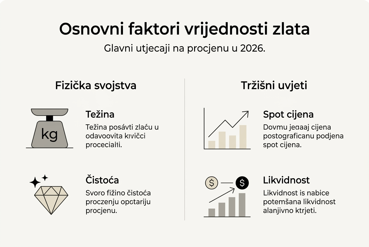 Ključni čimbenici za procjenu vrijednosti zlata – infografika