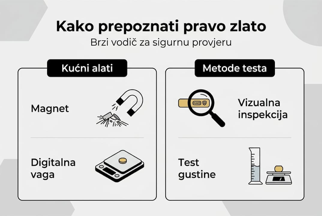 Infografika: Kako prepoznati i provjeriti zlato – najpouzdanije metode i alati