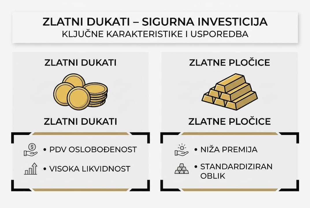 Infografik: razlike između dukata i zlatnih pločica