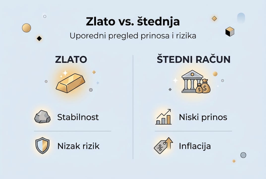 Infografika: usporedba ulaganja u zlato i klasičnu štednju