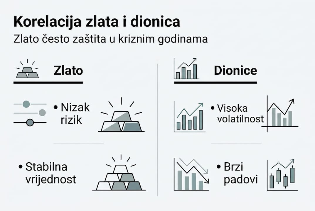 Infografika o povezanosti zlata i dionica