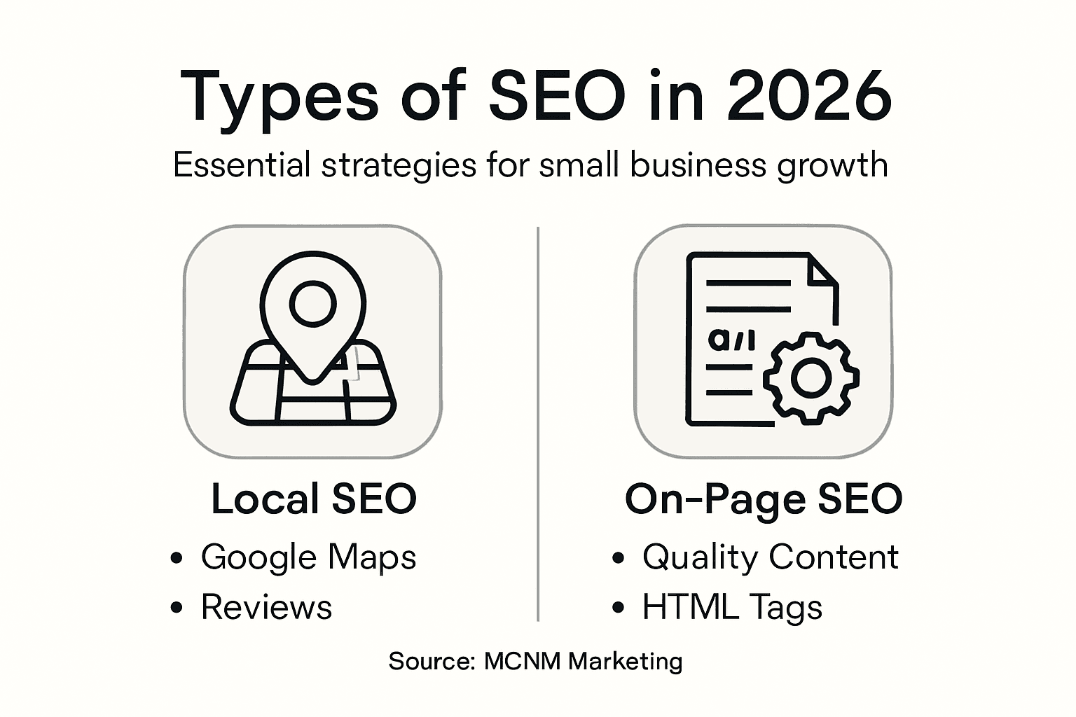 Infographic showing types of SEO for small businesses