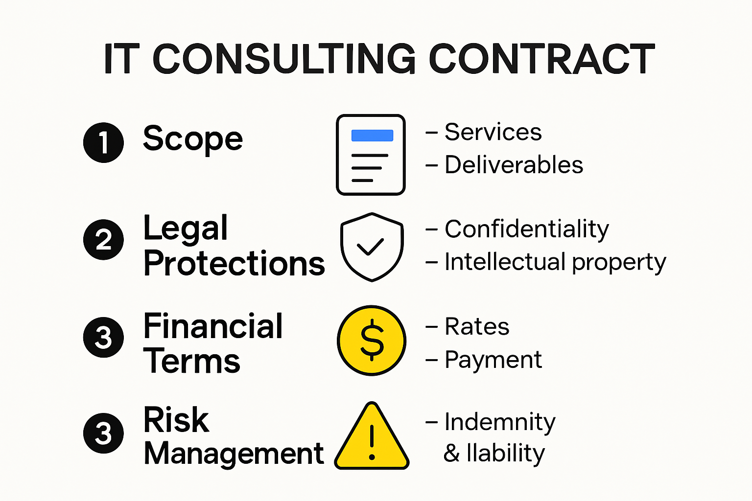 Infographic showing consulting contract basics and main components