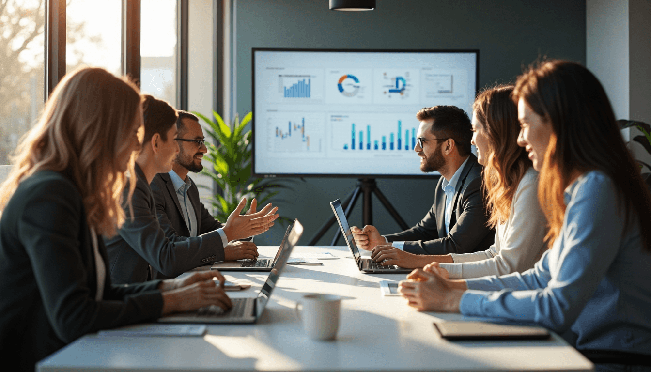Diverse IT consultants collaborating in bright, modern office setting