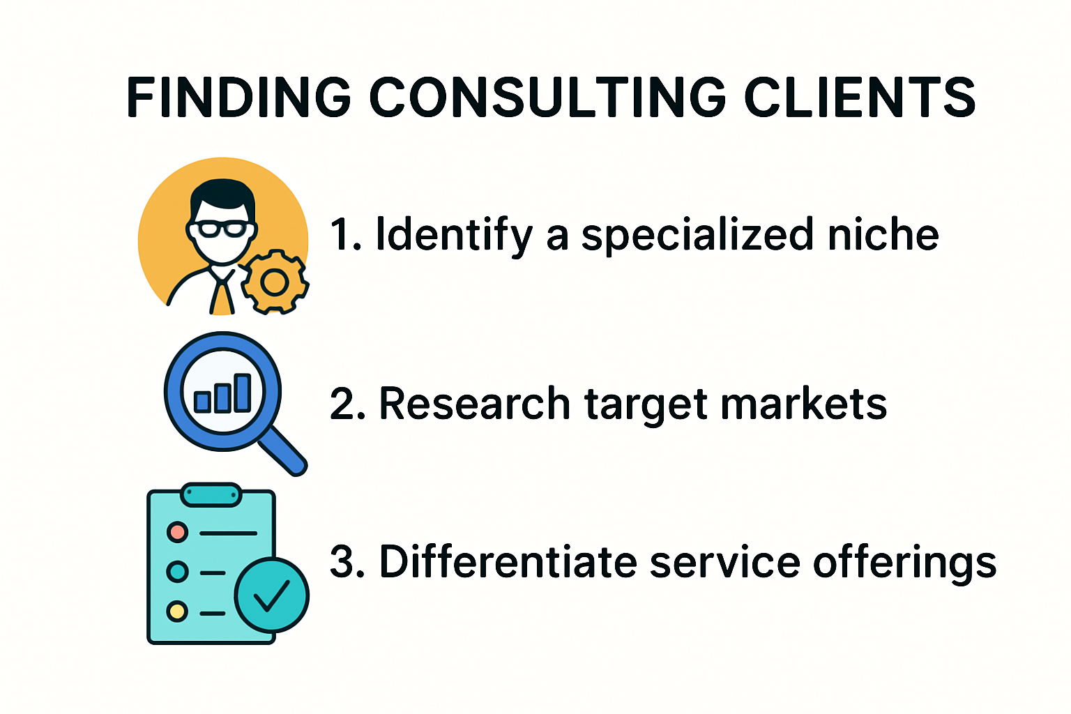 Infographic diagram of steps to find consulting clients