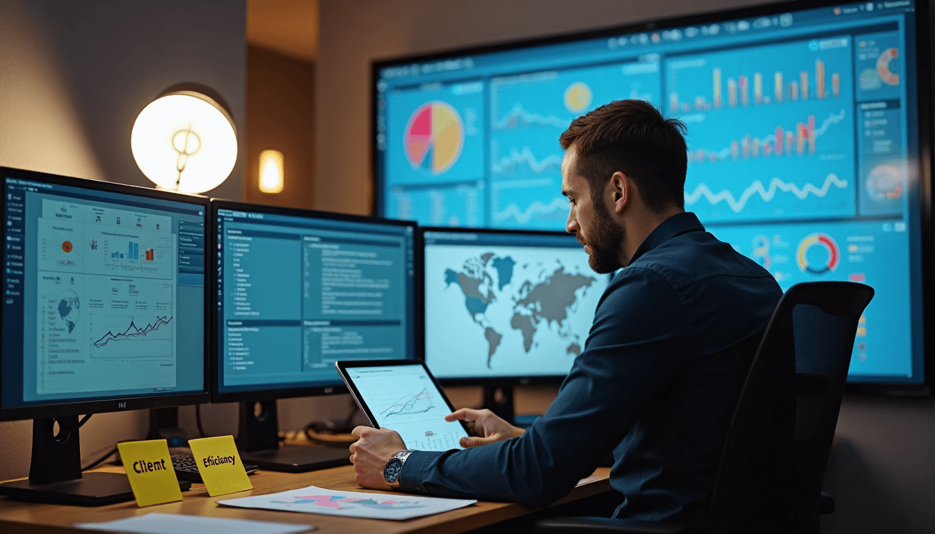 IT consultant analyzing data with 'Analytical Skills' on digital dashboard