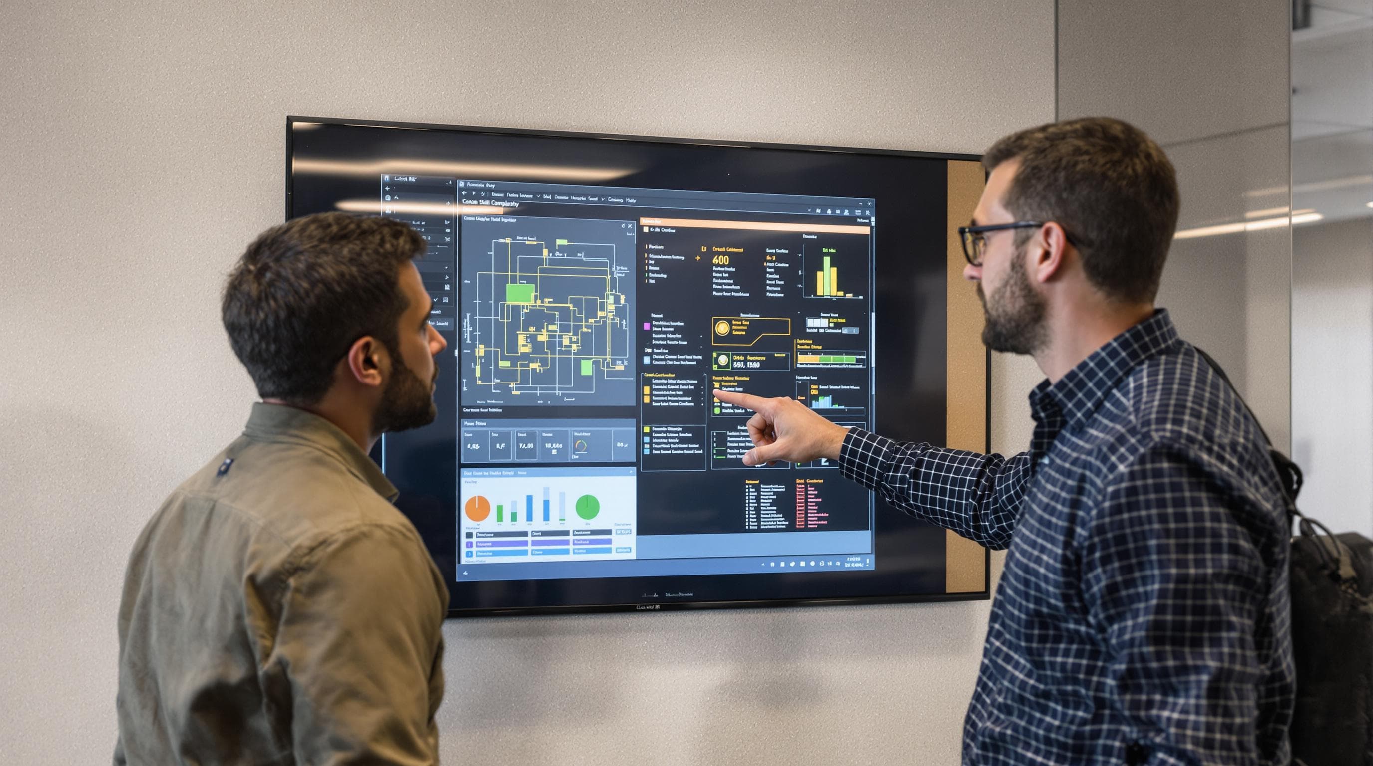 IT consultant and client discuss technical diagram with 'Skill Complexity' label