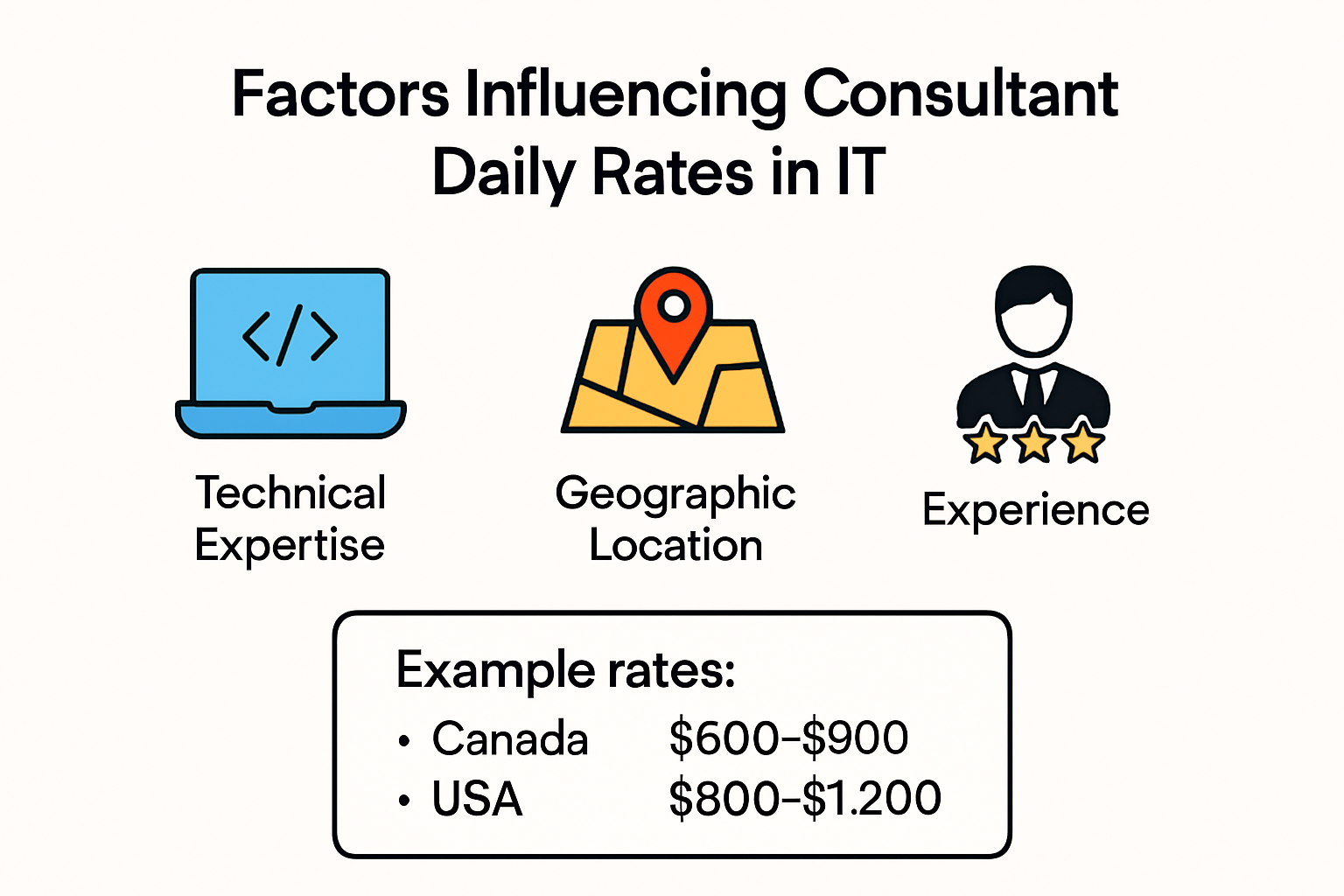 Infographic showing factors that affect consultant daily rates.
