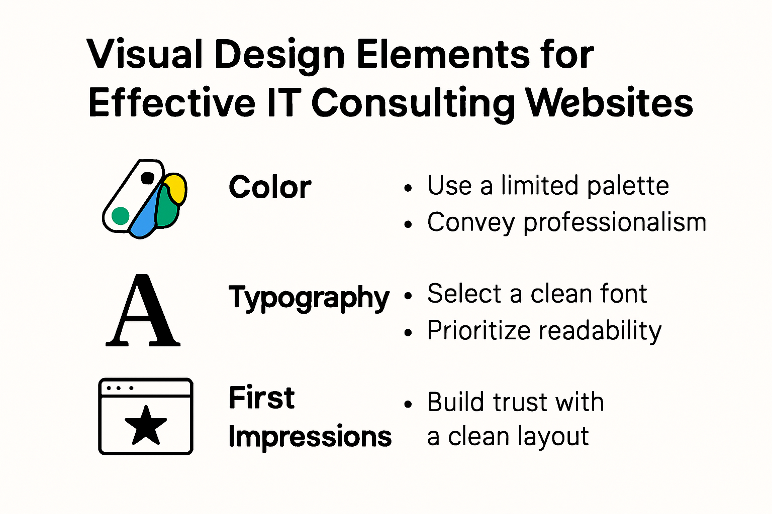 Infographic highlighting essential design elements for consulting websites