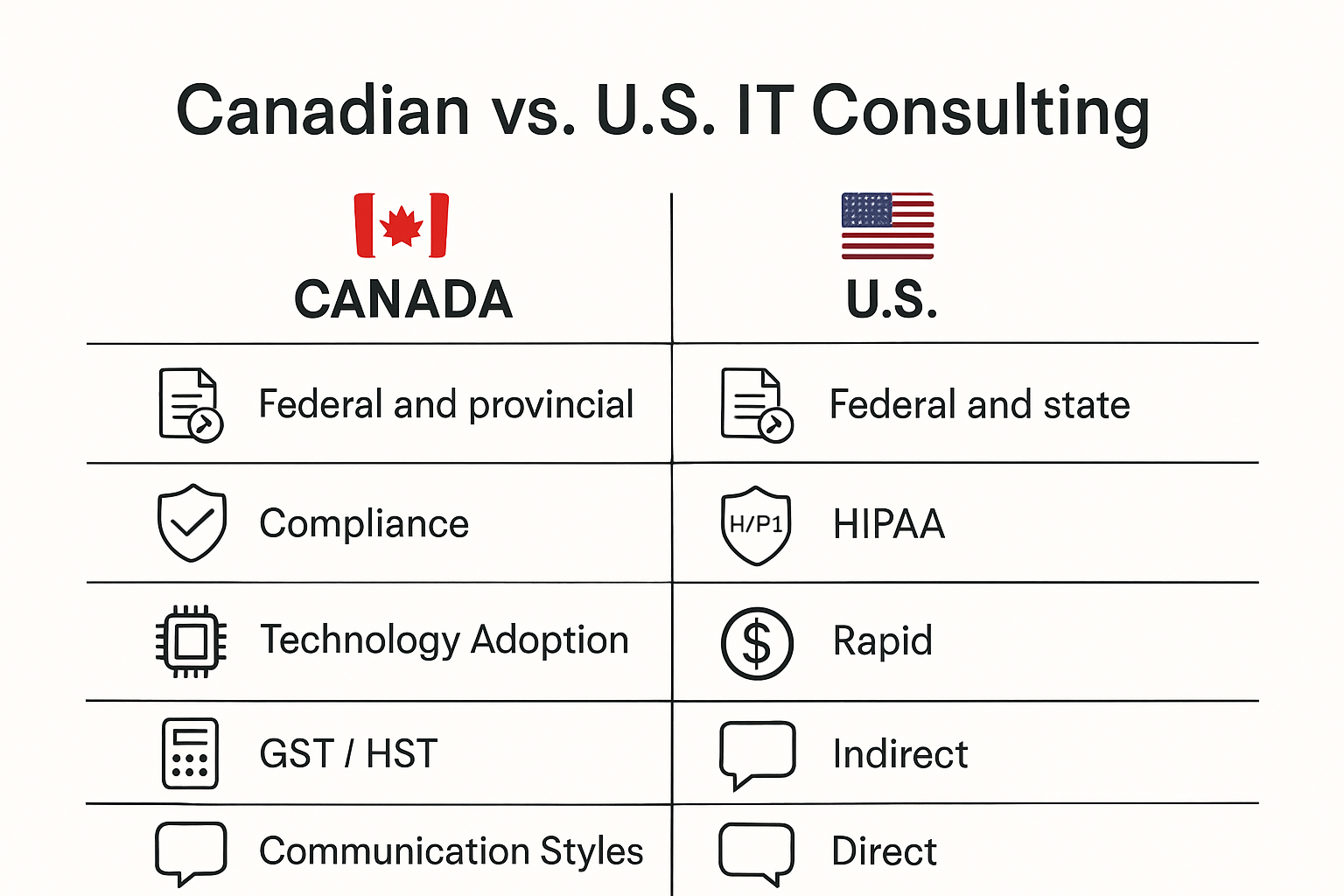 Infographic comparing Canada and US consulting strategies