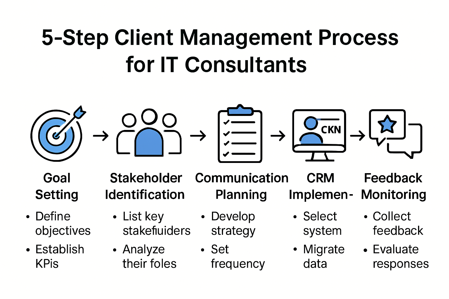 Infographic showing consultant client management five-step process