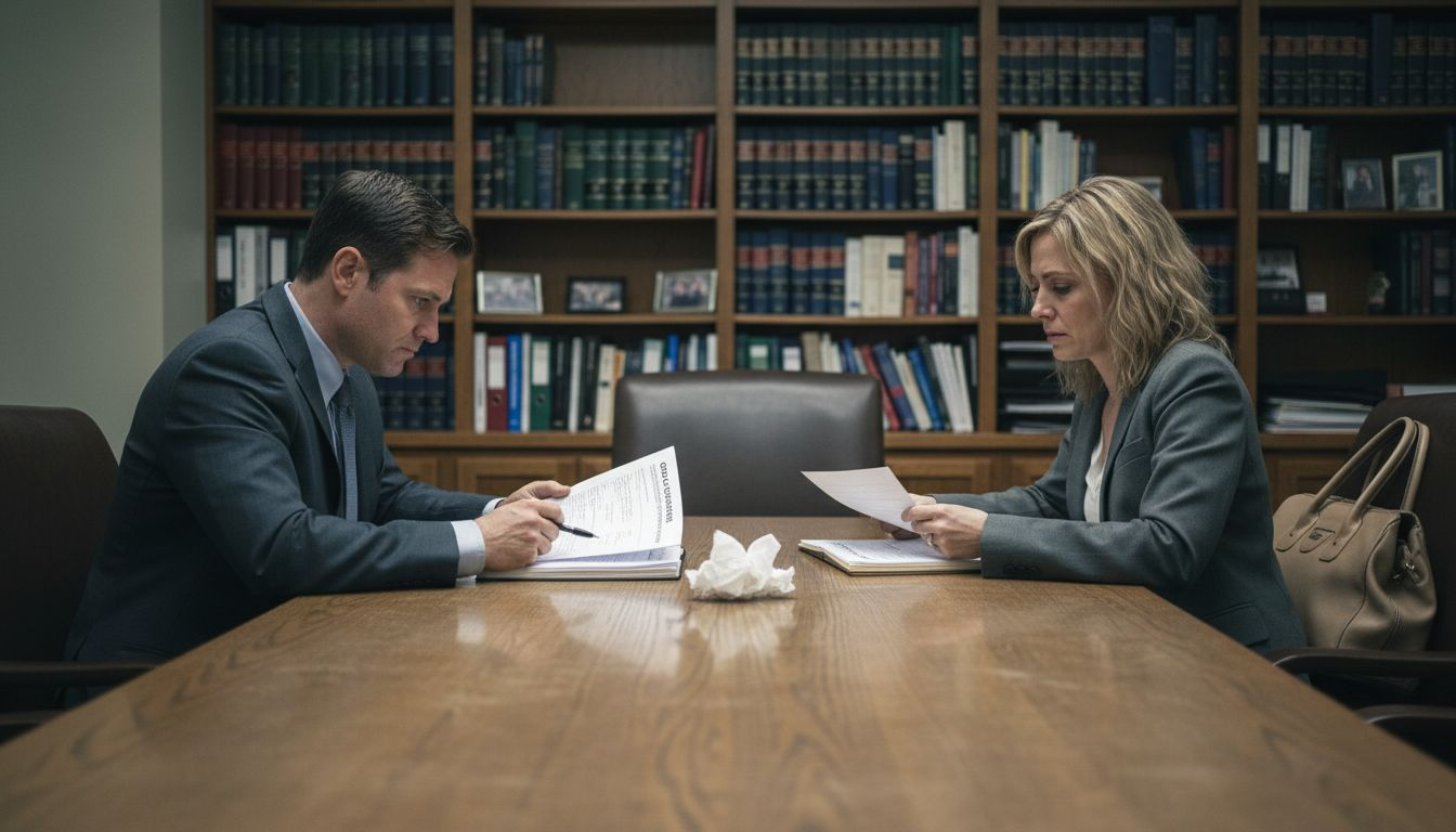 Parents in law office discussing custody