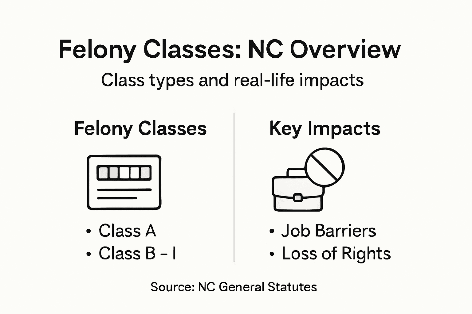 Infographic showing felony classes and key impacts