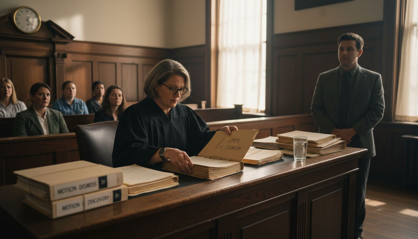 Judge reviews evidence in courthouse