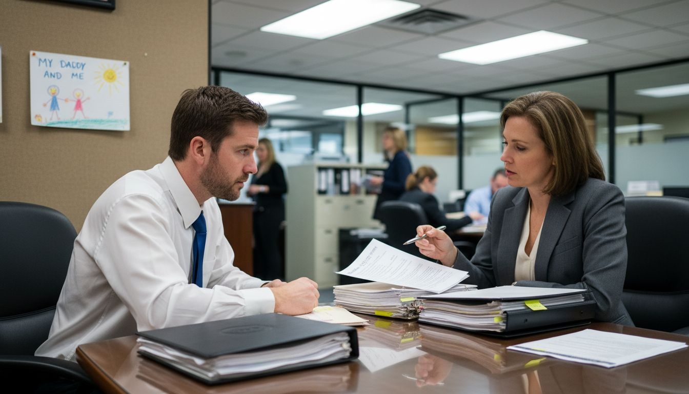 Client reviews custody papers with attorney