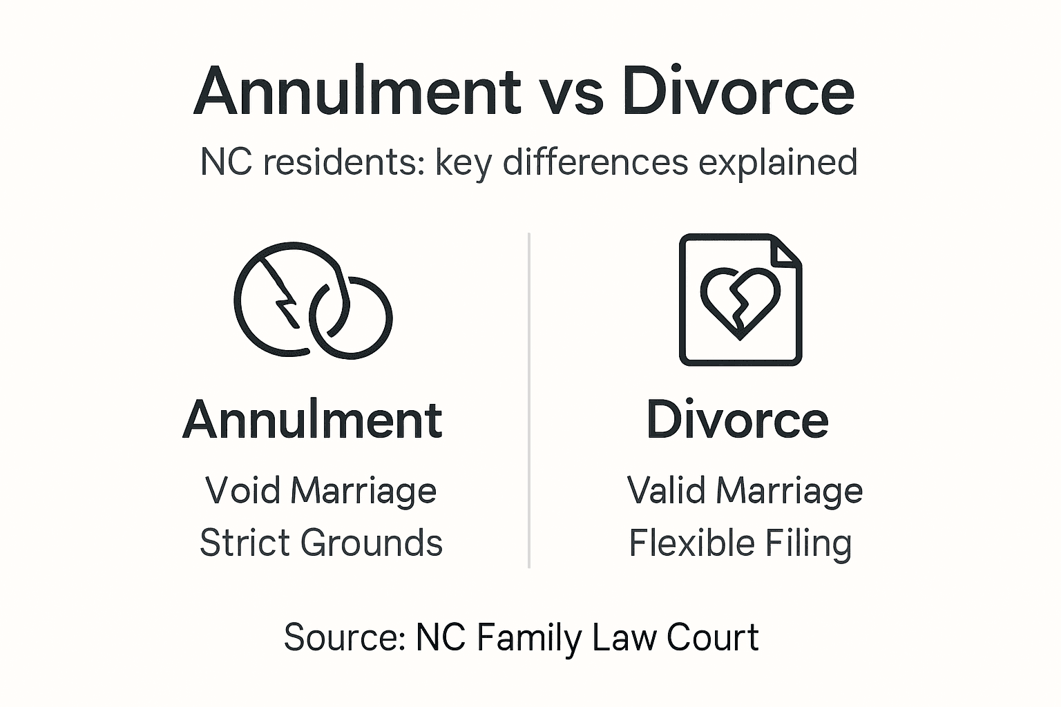 Infographic comparing annulment and divorce in NC