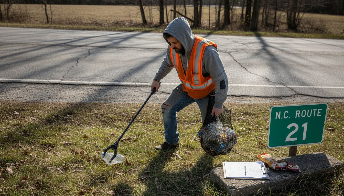 Man completing DUI community service roadside