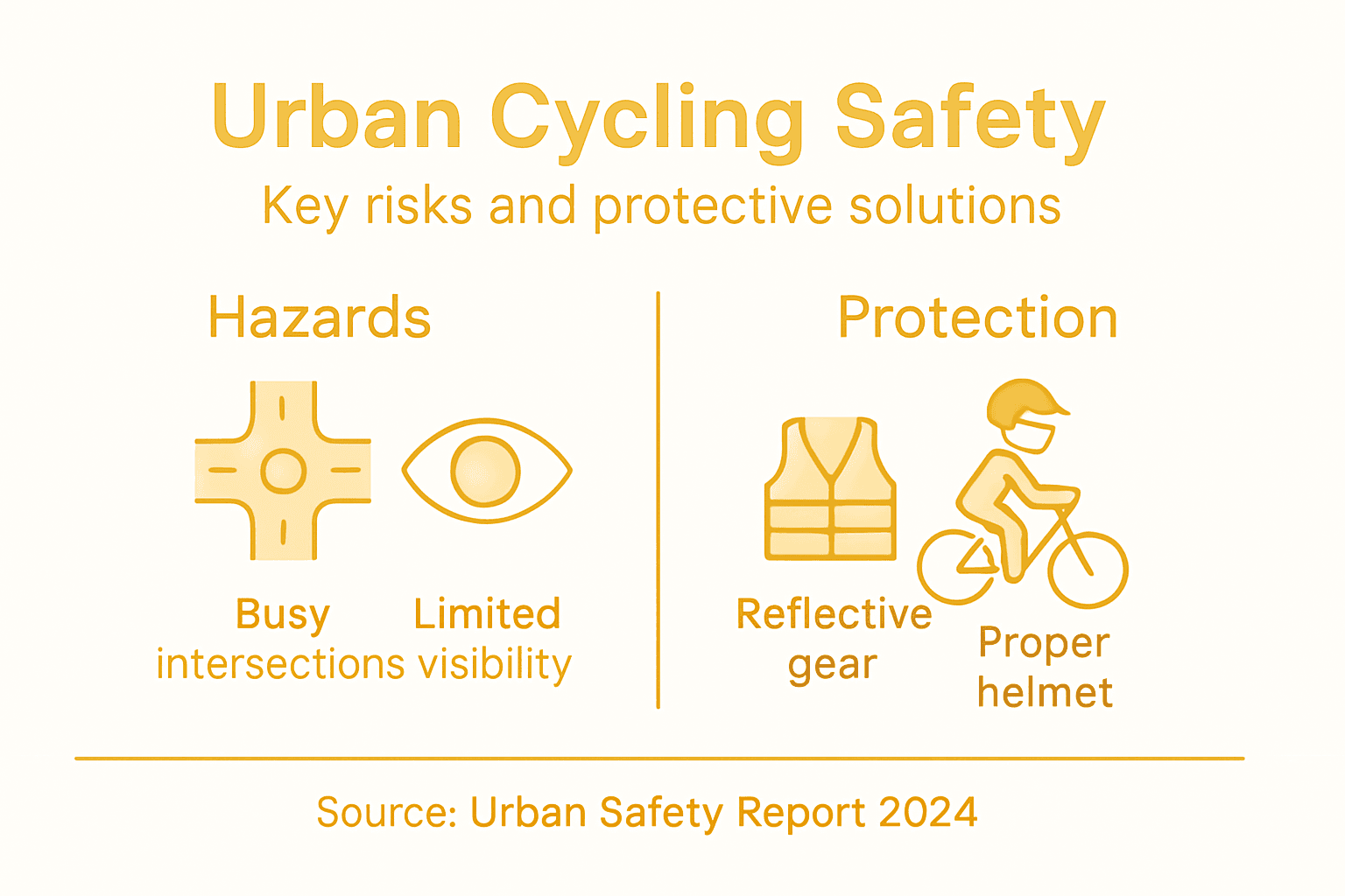 Infographic showing urban cycling safety risks and gear
