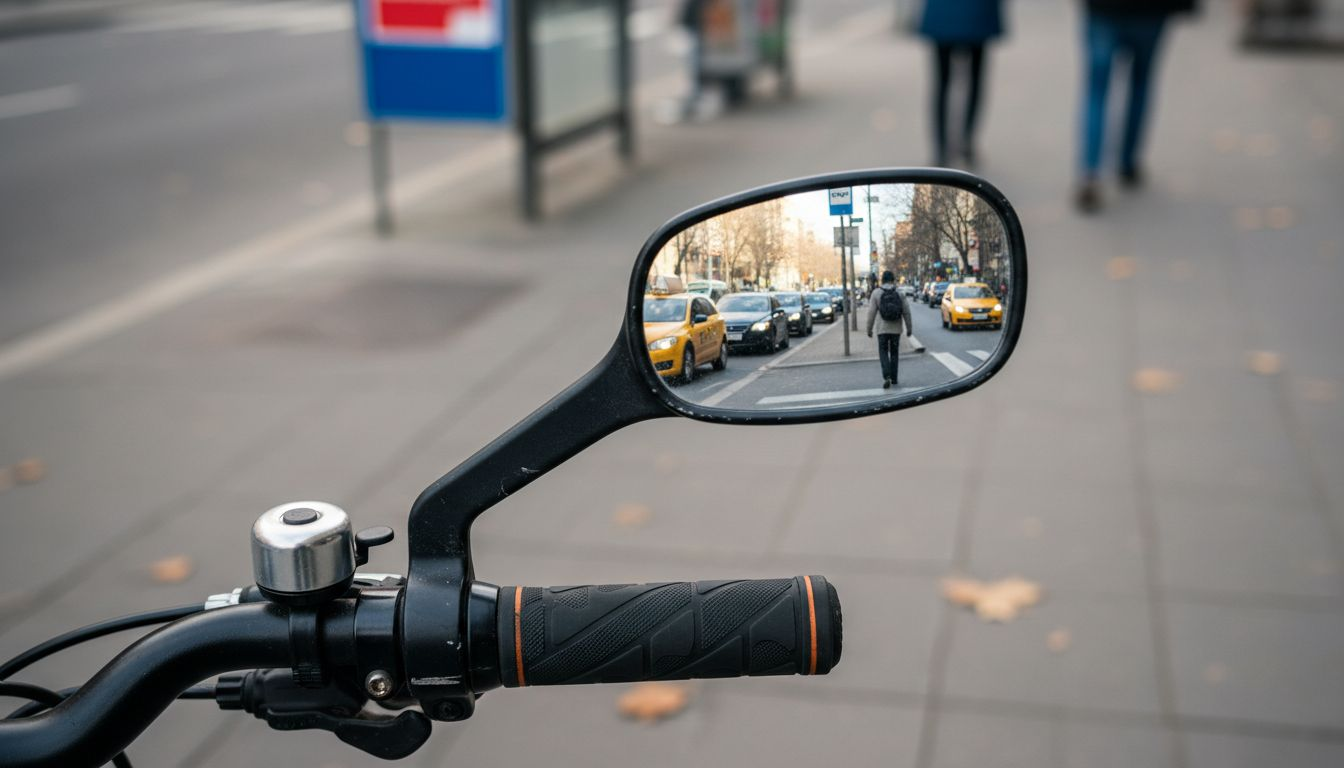 Handlebar-mounted bike mirror close-up