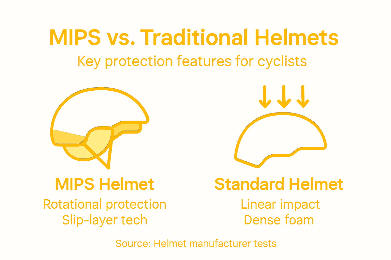 Helmet features infographic, MIPS vs standard