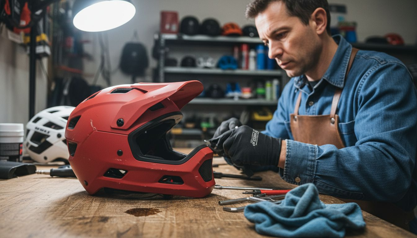 Port du casque intégral avec mentonnière obligatoire dans l’atelier.