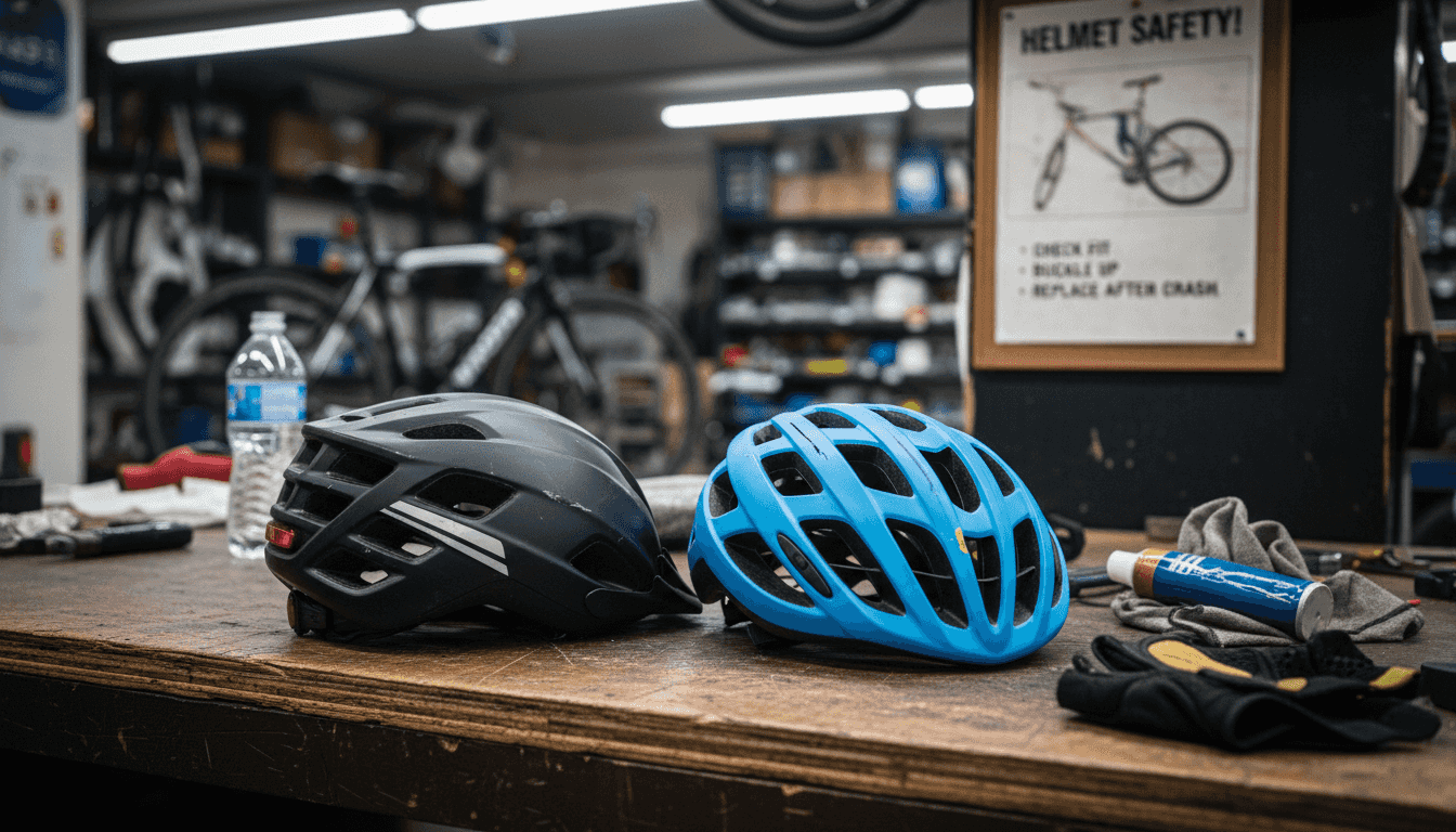 Commuter and road helmet comparison scene