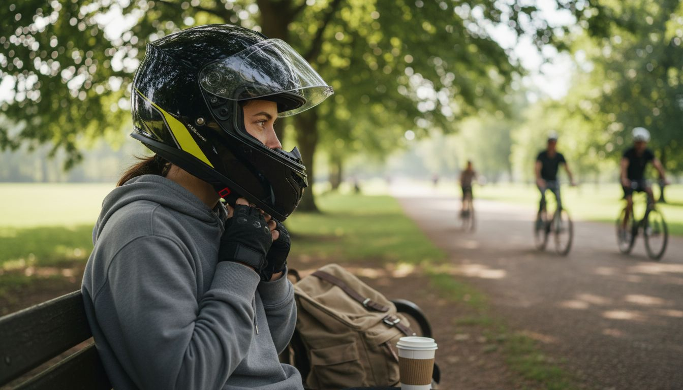 Close-up of full-face helmet protecting face