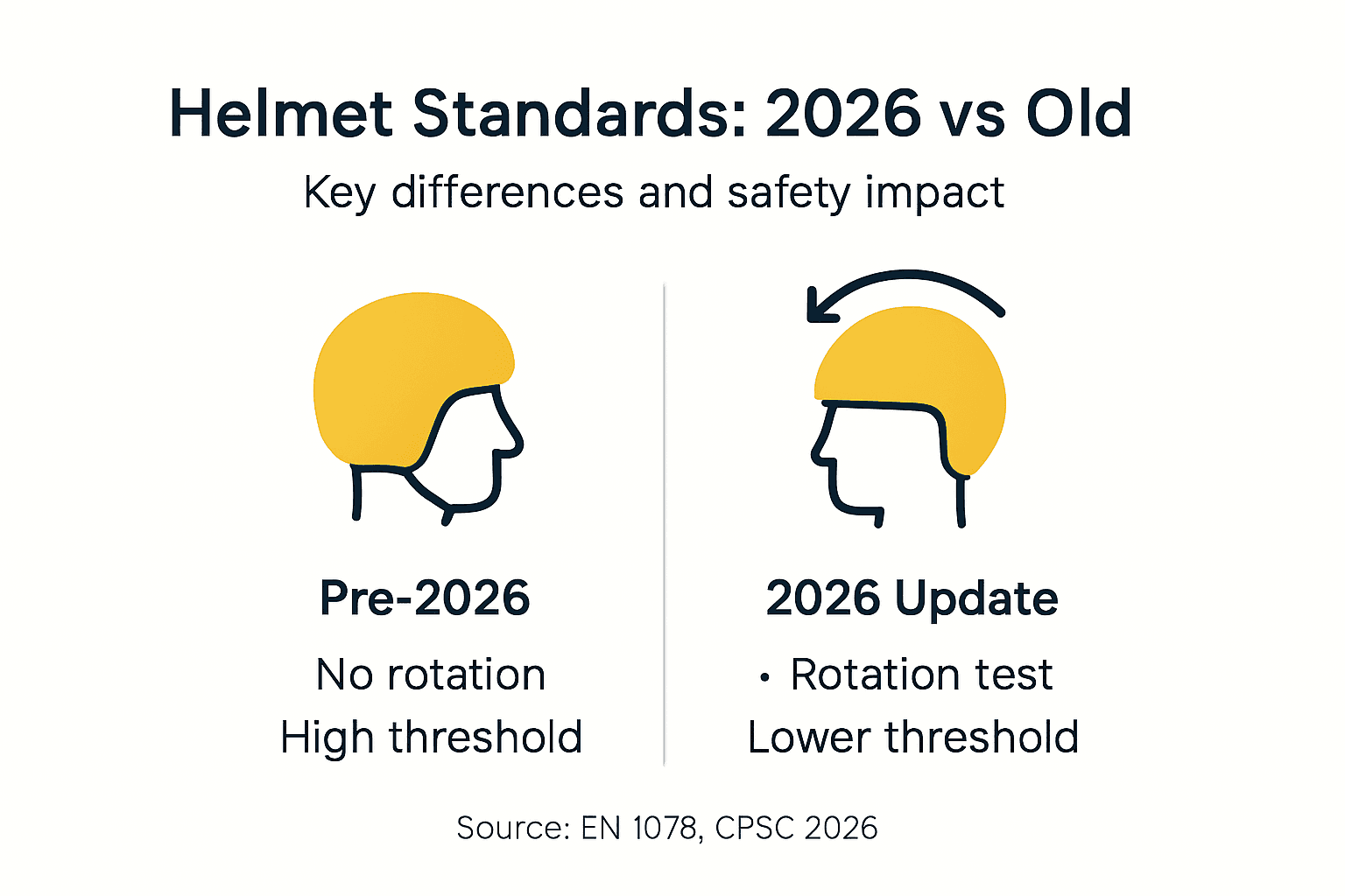 Infographic comparing helmet standards old vs 2026