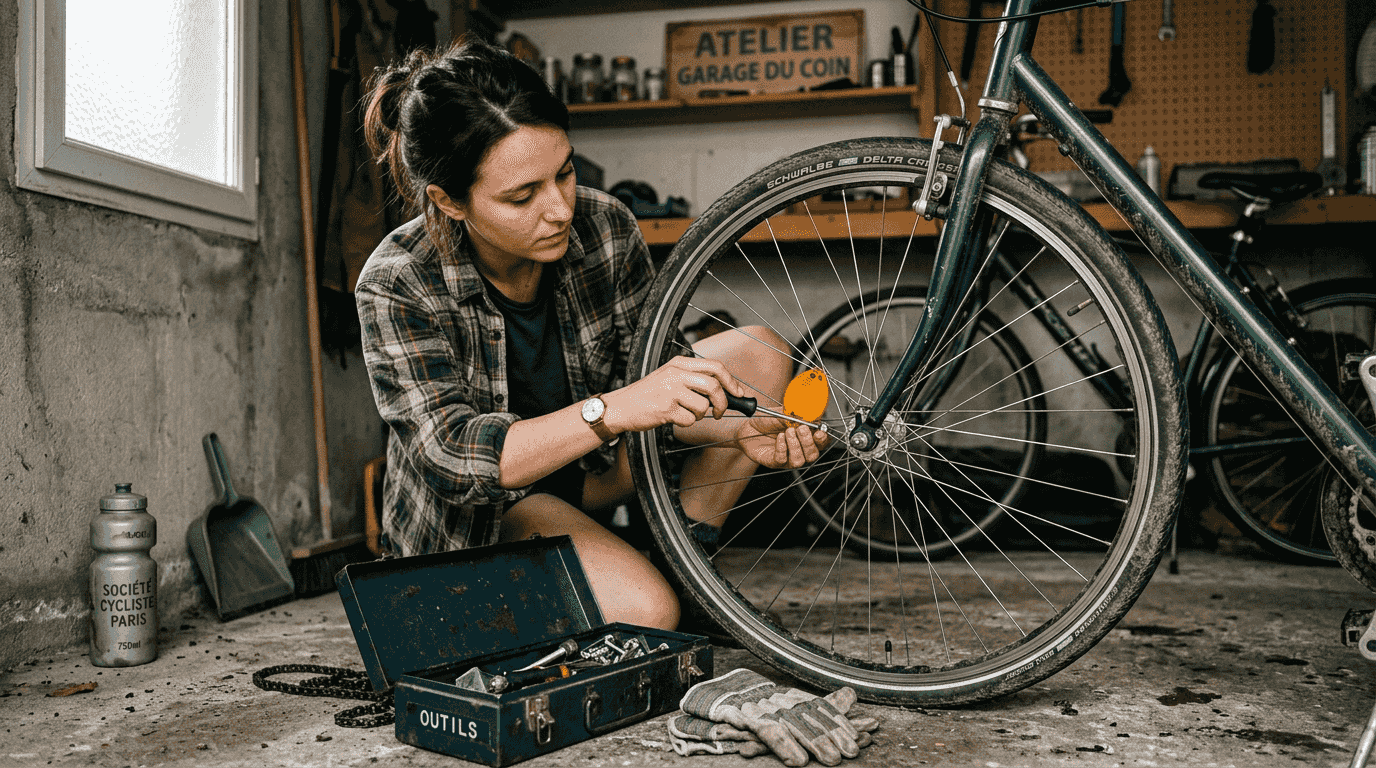 Zoom sur la pose des catadioptres sur la fourche du vélo
