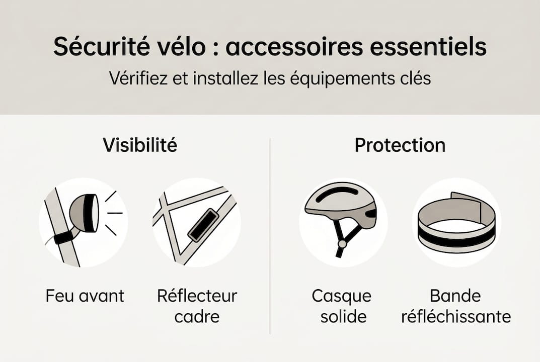 Découvrez en image les équipements indispensables pour rouler à vélo en toute sécurité.