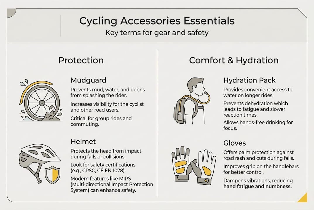 Infographic cycling accessory terms and safety