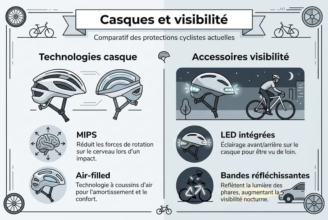 Infographie : tout ce qu’il faut savoir sur les casques et équipements pour améliorer la visibilité à vélo