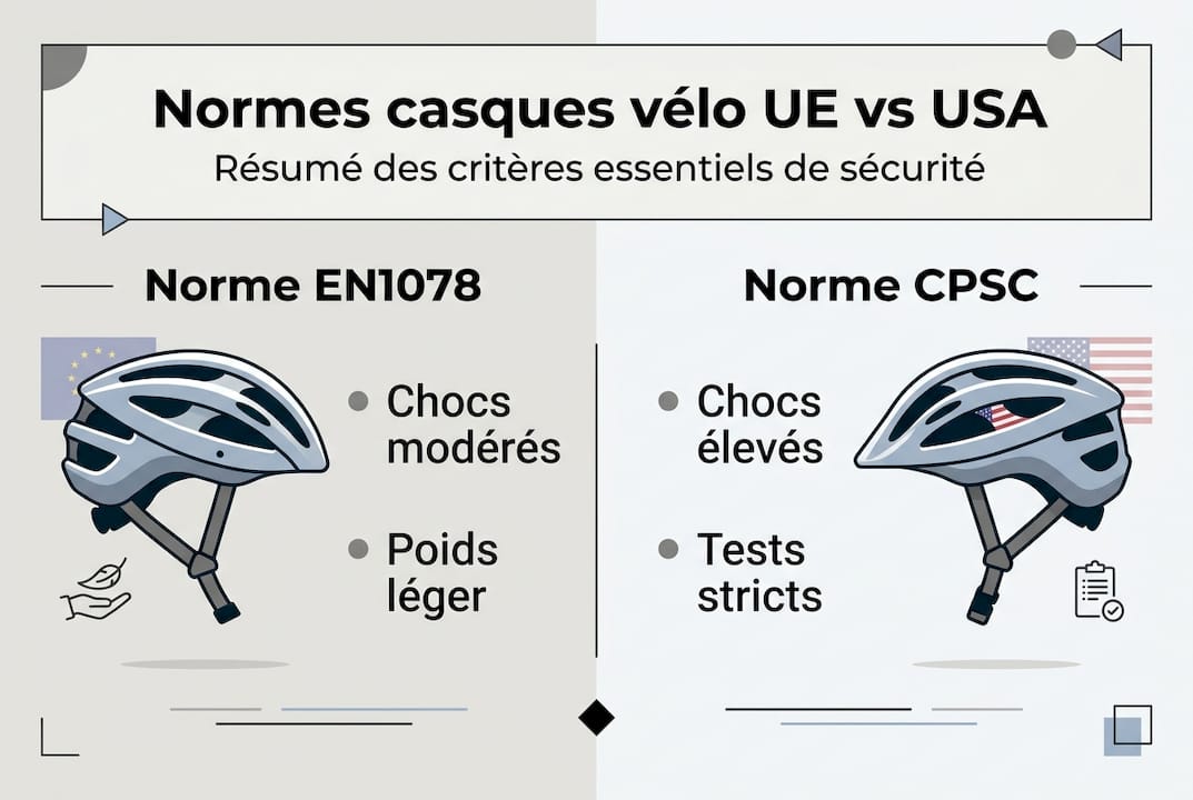 Infographie : quelles différences entre les normes EN1078 et CPSC pour les casques de vélo ?