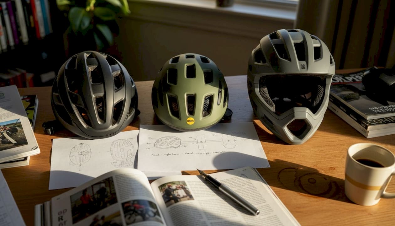 Three helmets compared side by side