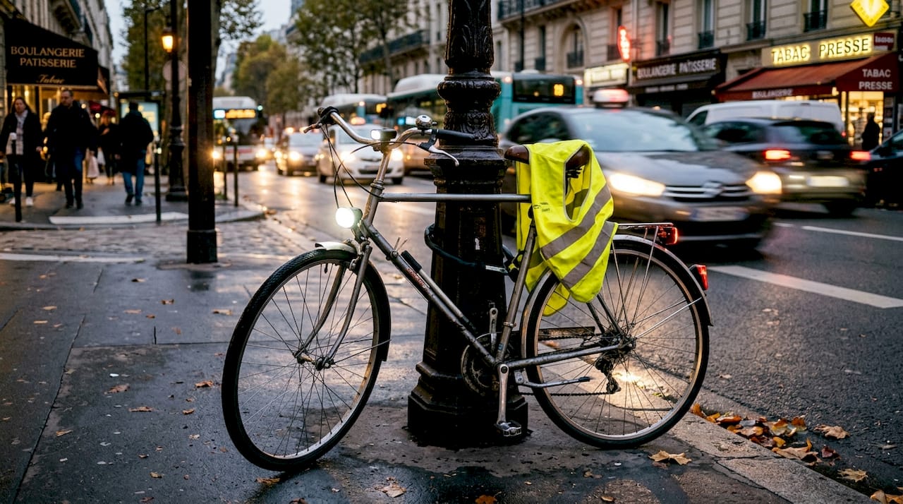 Vélo conçu pour la ville, équipé de systèmes d’éclairage pour assurer votre sécurité.