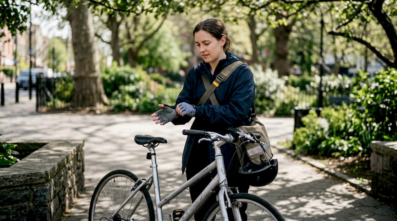 Commuter prepares bike with safety accessories