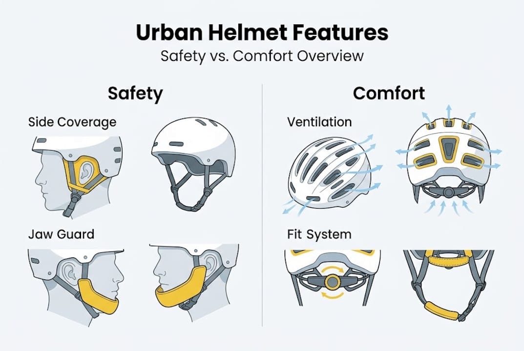 Infographic urban helmet features comparison