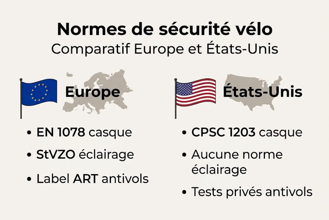Comparatif en infographie : les normes vélo en Europe et aux États-Unis