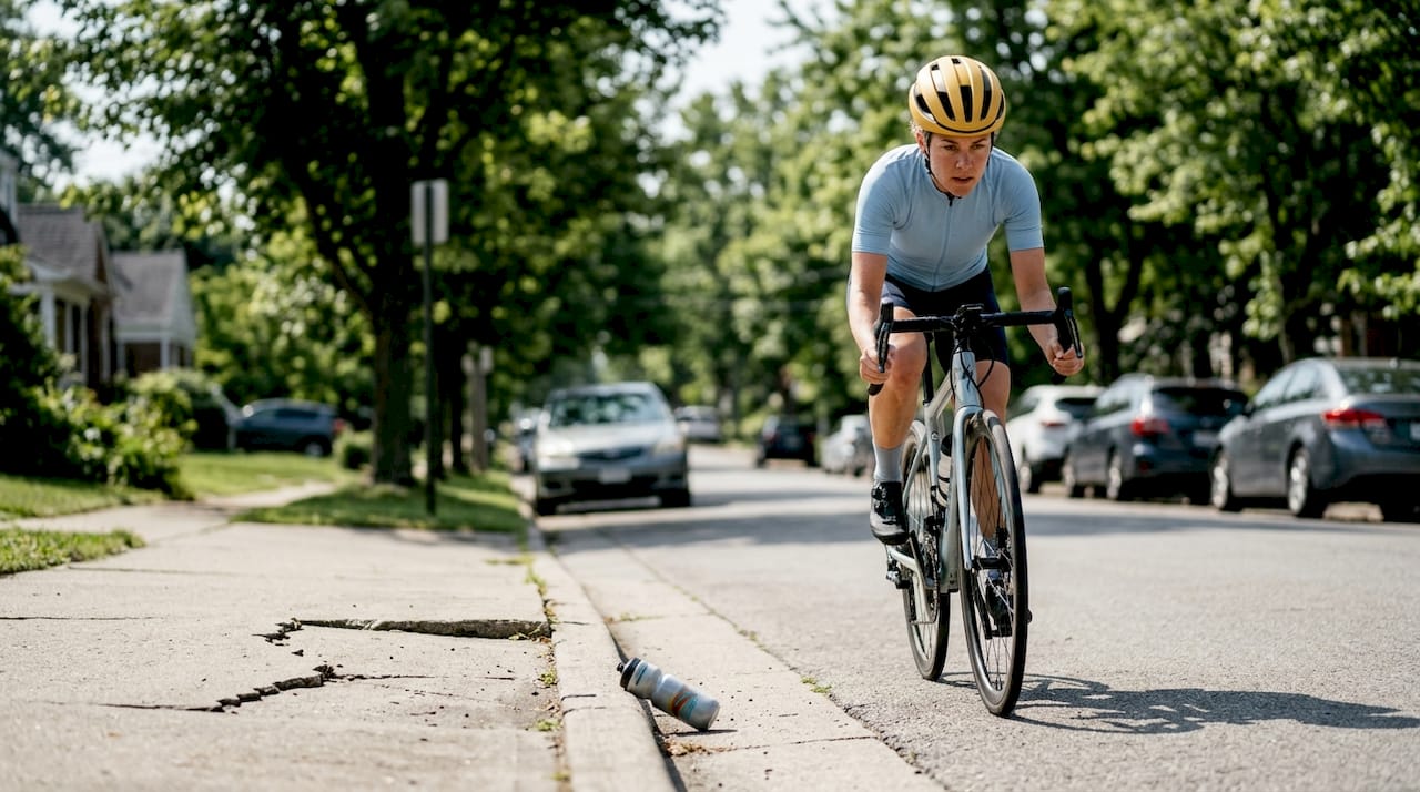 Cyclist adjusting head position outdoors