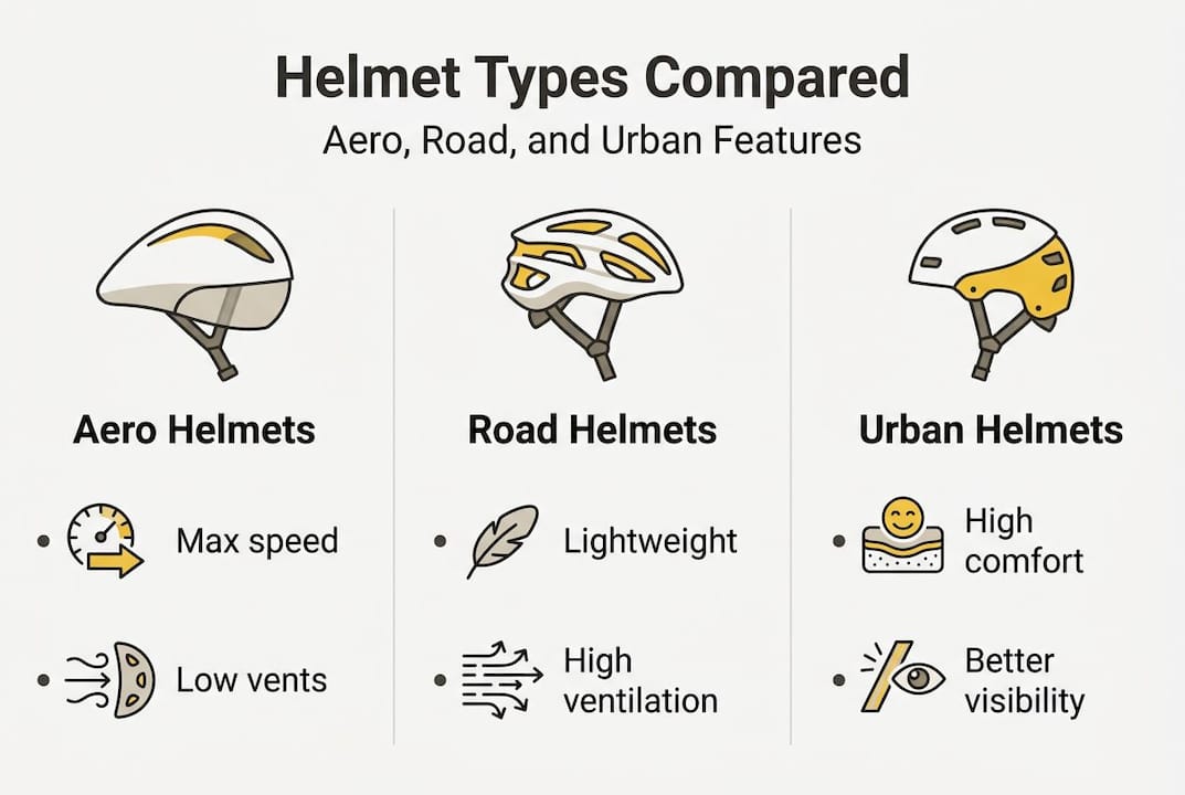 Infographic comparing helmet types and features