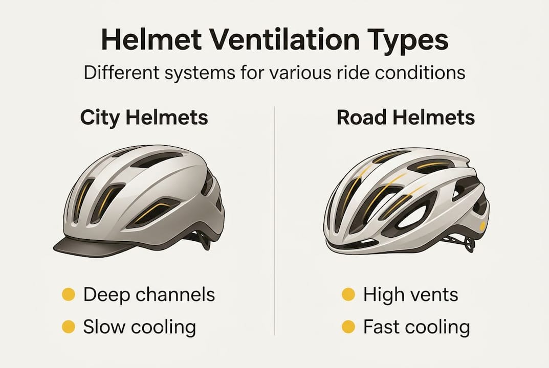 Infographic comparing helmet ventilation types